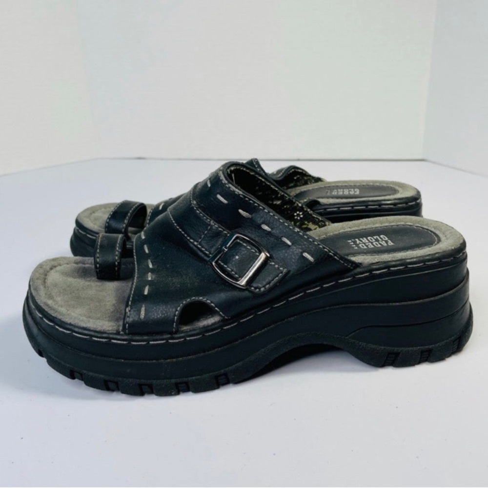 Faded Glory VTG Judy Slip On Platform Sandal Black Leather Womens 9.5 Y2K